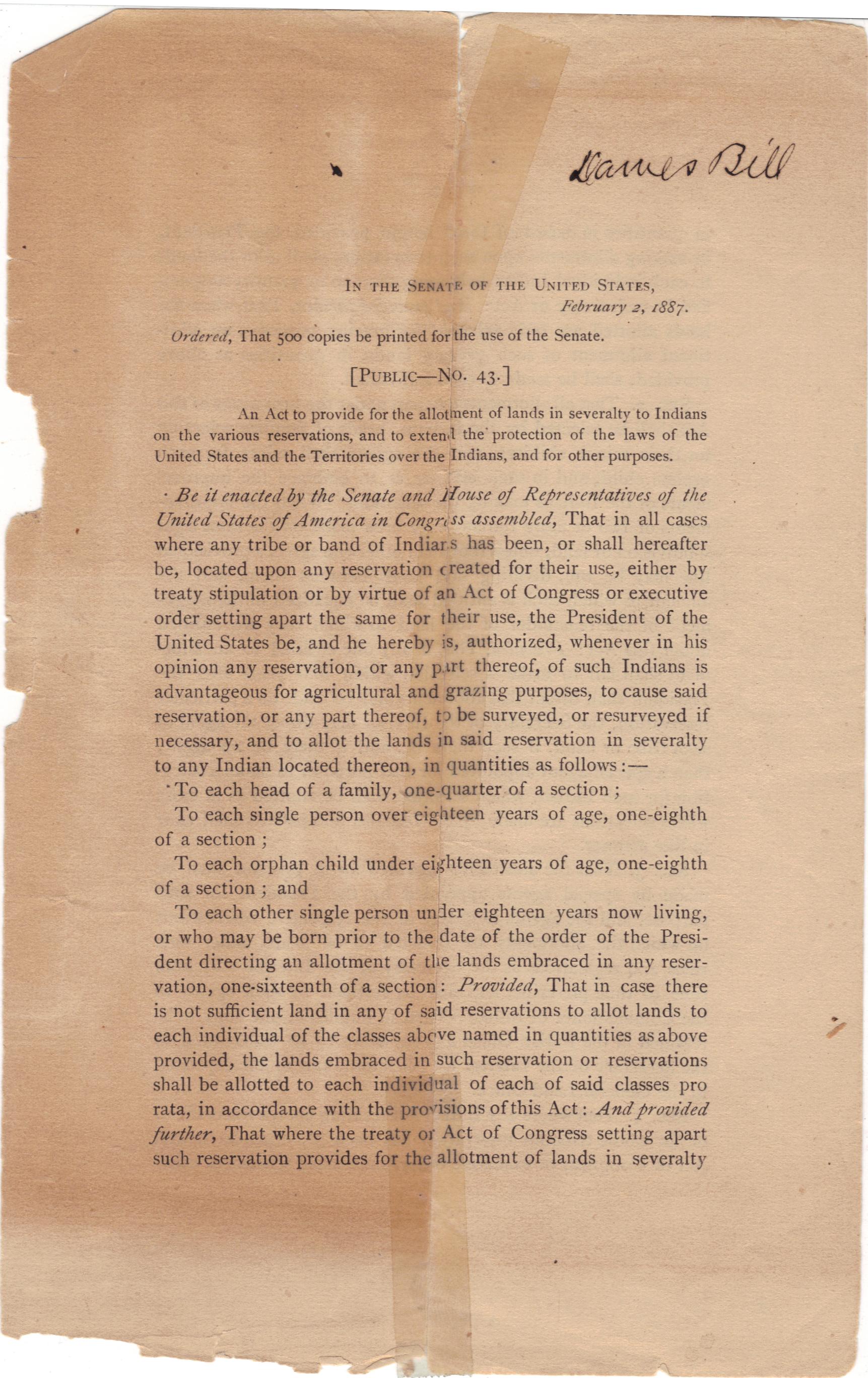 1887 Congressional Acts: 'Fee simple' land allocation (3)